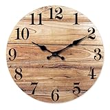 Constantplanet Brown Kitchen Wall Clocks Battery Operated 10 Inch Analog Wood Rustic Wall Clock Small Farmhouse Clocks for Walls (No Solid Wood, It is with MDF Material)