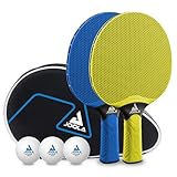JOOLA Tischtennis Set Vivid Outdoor 2 Tischtennisschläger + 3 Tischtennisbälle + Tischtennishülle, Lime/blau, 6-teilig