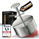 HUBLICH® Hochwertige Burgerpresse aus Edelstahl – Hamburgerpresse inkl. 50 Blatt Burger Papier – Ideales Grill Zubehör für perfekte Hackfleisch Patties mit 100-400g – Patty Maker für saftige Hamburger