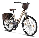 Licorne Bike Stella Plus Premium City Bike in 26 Zoll Aluminium Fahrrad für Mädchen, Jungen, Herren und Damen - 21 Gang-Schaltung - Hollandfahrrad (26 Zoll, Milchbraun)
