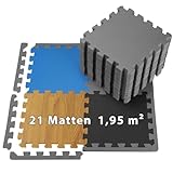 ALPIDEX 1,95 m² Bodenschutz Matte 21 Stück 30 x 30 x 1 cm Fitnessmatte Sportmatte Puzzlematte Unterlegmatte Schutzmatten Turnmatte Bodenmatte Trainingsmatte Platten Gymmatte, Farbe:Grey