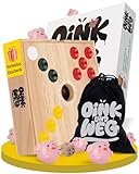 Spielario OINK und Weg | Schweinchen Spiel Holz | Das lustige Familienspiel für zwischendurch | Big Hole Schweinchenspiel | Mehr Spannung durch taktisches Würfeln | Schweine Spiel als Geschenk