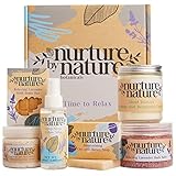 Verwöhn Geschenkset für Frauen von Nurture by Nature | RELAX & CALM | Natürliche Entspannung, Essentielle Öle, Lavender, Badesalze, Aromatherapie, Seife, Badebomben, Kerzen | Das Feel Good Geschenk