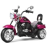 COSTWAY 6V Elektro Motorrad Kinder mit verstellbaren Scheinwerfer, Dreirad Elektromotorrad mit Sound ｜ Hupe ｜ Rückspiegel ｜ Pedale, Geschwindigkeit 2,5-3 km/h (Rosa)