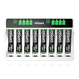 HiQuick Akku Ladegerät mit AAA Akku 8 Stück, für Mignon AA, Micro NI-MH wiederaufladbar Batterien, 8-Ladeplatz mit LCD Anzeige Akkus Ladegerät mit 8 Stück AAA Batterie