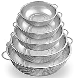 5er-set Nudelsieb Edelstahl,Sieb Küche Schnell Abtropfen Lassen,Micro-Perforierte KüChensieb Edelstahl mit Griffen, Abtropfsieb Seiher für Nudeln Obst Reis GemüSe