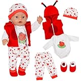 5 Stück Puppenkleidung, Ladybird Kleidung für 35-43 cm Baby Puppen, Jacke Schlafanzug Bluse Hosen Hut und Socken, Puppenkleidung 36 cm 38cm 43cm Puppenkleider Set Geschenke für Mädchen Jungen