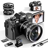 NBD Digitalkamera 4K 48MP Vlogging Kamera, Kameras für Fotografie mit Flipscreen, WLAN, 16X Digitalzoom, 32GB TF-Karte, 52mm Weitwinkel & Makroobjektive (Schwarz)