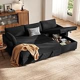 HOMRELEXA Ecksofa mit Schlaffunktion, Cord-Bezug Schlafcouch in L-Form, Schlafsofa Ausziehbar, Ausziehbares Sofa mit Stauraum, Umkehrbare Chaiselongue (Links & rechts), Schwarz