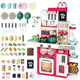 deAO Kinderküche Spielküche mit Licht Ton Wasser Dampf und Küchenzubehör, Kinder-Küchenspielset mit Kühlschrank Geschirrspüler Herd Spüle Backofen Essen Küche Spielzeug für Kinder ab 3 Jahren