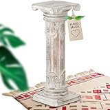 livasia edle Blumensäule Holz im Antik-Look – 60cm – Dekosäule aus Albiziaholz, Handgefertigt, Nachhaltig und Einzigartig aus Bali, Perfekt für Wohnzimmer, Flur oder Garten (Weiß)