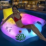 LanBlu Luftmatratze Sessel Pool mit Sonnendach,Solar Aufblasbarer Pool Luftmatratze Schwimmsessel mit Farbe Wechselnden Licht,Luftmatratze Wasser mit Becherhalter,Luftmatratze für den Pool Erwachsene