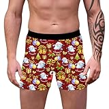 Weihnachtsboxershort Herren, Weihnachtsunterwäsche Männer Weich Kuschelig Mit Weihnachtsdruck Atmungsaktiv Stretch Retroshorts Mittlere Leibhöhe Stretch Slim Fit Christmas Motiv Casual Boxer Briefs