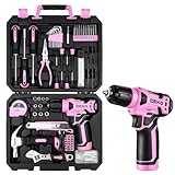 Werkzeugkoffer Akkuschrauber Werkzeugkasten Werkzeug Koffer Werkzeugset：DEKO Werkzeugkiste Bestückt 126-tlg. professionelle Werkzeugkiste für Heimwerker, für Büros und Garten, Rosa