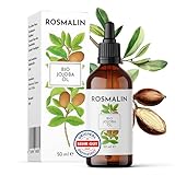 Rosmalin® Jojobaöl Bio kaltgepresst - Jojoba Oil - Für Haare, Kopfhaut, Körper & Gesicht - Geeignet für Kosmetik - Pflegende Kopfhautbehandlung, 50 ml