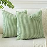 JOTOM 2er Set Cord Kissenbezüge Kissenhülle Dekorative Zierkissen Sofakissen Couchkissen Dekokissen Kissenbezug Deko Kissenhülle für Sofa Wohnzimmer 40x40cm Bohnengrün