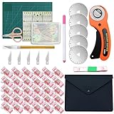 Rollschneider Stoffschneider Set Schneidematte im A4 Schneidematte inkl. 45mm Ersatzklingen, Schneideunterlage, Stoffklammern, Patchwork-Lineal ideal zum Basteln Nähen