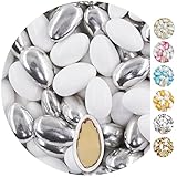 EinsSein 1kg Hochzeitsmandeln Conchiglia Mix weiss-silber metalic matt Mandeln Hochzeit Zuckermandeln Bonboniere Confetti Badem sekeri Gastgeschenk Zucker Mandeln Taufmandeln Candy Bar Süssigkeiten