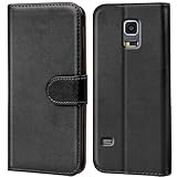 CoolGadget Klapphülle für Samsung Galaxy S5 / Samsung Galaxy S5 Neo, PU Leder Schutzhülle mit Kartenfächern und Aufstellfunktion, Schwarz