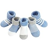 Domee Baby Socken Winter Frottee Warm Dicke Thermosocken Baumwolle 5er-Pack Weiß & Blau 6-12 Monate (Hersteller M)