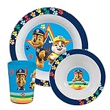 P:os 33561 PAW Patrol - Frühstücksset, 3-teiliges Geschirrset mit Teller, Schüssel und Trinkbecher, Kindergeschirr aus Kunststoff, spülmaschinen-/mikrowellengeeignet