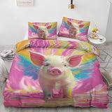 ZyxMehtic Bettwäsche 135x200 4teilig Cochon Mignon - Bettwäsche-Sets - Peinture Arc-En-Ciel bettbezug 135x200 cm 2er Set mit Kissenbezug 80x80 cm, Mikrofaser WendeBettwäsche mit Reißverschluss
