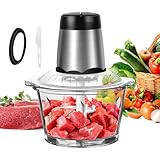 Zerkleinerer elektrisch mit 2L Glasbehälter,Professioneller Multi-Zerkleinerer mit 4-Edelstahlklingen,Fleischwolf,Universal Zerkleinerer Chopper für Fleisch,Zwiebeln und Gemüse,2 Geschwindigkeiten