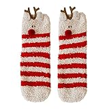 Rutsch Socken Mädchen 38 Schneeflocke Schneemann Schleife Baumwollsocken Neuheit Bunte Muster Weihnachtssocken Kleidersocken Süßes Design Socken Für Männer Frauen Fahrrad Socken (Beige, One Size)
