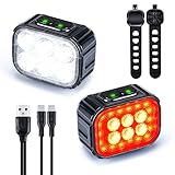 Rucksack Kletterlampe USB-C Aufladbar, Fahrradlicht Set Klein,Mini LED Fahrrad Lichter 1100+350 mAh Akku Vorne Hinten,350 lux Wasserdicht Fahrradlampe Hell Licht,Frontlicht Rücklicht für Outdoor