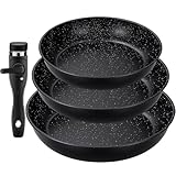 Cexovo Pfannenset Induktion, Antihaft-beschichtete Bratpfanne 20, 24 und 28 cm mit abnehmbarem Griff, für alle Herdarten, PFOA-frei PFAS-frei, Backofenfest, leichte Reinigung, für Camping