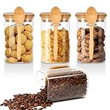 3er Set Vorratsgläser mit Deckel Eckig Und Löffel, 530 ml Meal Prep Glas, Verschließbares Overnight Oats Glas zum Aufbewahren von Kaffee, Gewürzen, Haferflocken, Salat, Joghurt, Milch (jar-ear)