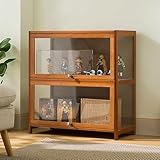 Antik-Glasvitrine mit natürlichem Bambusrahmen, Einzeltür-Design, versiegelt und staubdicht, 80 x 32 x 73 cm, Braun