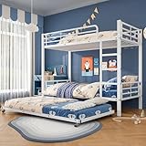 Jaxenor Etagenbett mit Ausziehbett & 4 Seitengittern – Hochbett für 3 Personen (Weiß, 90x200/190cm) | EN747-Zertifiziert | Platzsparendes Kinderbett aus Eisen