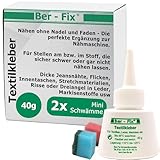 Ber-Fix Textilkleber 40g Waschbar bis 95°C, extra stark & flexibel! Ideal für Reparaturen an Naturfasern & Mischgewebe perfekt für Kleidung & Heimtextilien!