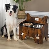 Hzuaneri Erhöhte Hundenäpfe, Erhöhter Hundenapf, Hundenapfständer mit 2 Edelstahlnäpfen, Auslaufsicheres Hundenapf-Set, Futternäpfe, für Kleine Mittlere Große Hunde, Vintagebraun und Schwarz PB07101B