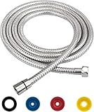 Metall-Brauseschlauch, Edelstahl, extra langer Brauseschlauch, verdrehsicher, flexibel, Badezimmer-Handbrause, Schlauchverlängerung mit Messingeinsatz und Mutter, wassersparende Dichtung (Silber, 5 m)