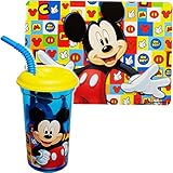 alles-meine.de GmbH 2 TLG. Set: Platzdeckchen + Trinkbecher - Trinkhalmbecher - Mickey Maus - mit Strohhalm & Deckel - BPA frei - 400 ml - Tritan - Kunststoff Plastik - durchsich..