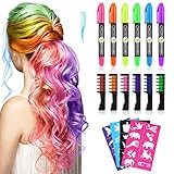 Haarkreide, Kastiny 6 Hair Chalk Geschenke für Kinder Mädchen, 6 Colorful Temporäre Haarfärbe-Stifte mit 32 Tattoos Schablonen für Karneval Halloween Weihnachten Party, Ungiftig & Auswaschbar
