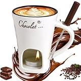 Schokoladen Fondue Becher Set, 130ml Keramik Schokoladenfondue Tasse, Schokoladen-Hot-Pot-Schmelzbecher, mit Gabel und Teelicht, Mehrzweck Chocolate Fondue Set für Käse Schokolade Butter Karamell