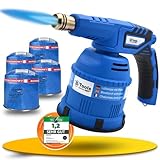 MAGNUM ® Gasbrenner mit Kartusche– Küchenbrenner max. 1300°C Temperatur – Lötlampe – Bunsenbrenner Küche -Flambierbrenner (4x 190 G Kartuschen)