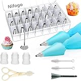 Spritzbeutel mit Tüllen 34 Teiliges, Nifogo Spritztüllen Set Edelstahl, Torten Zubehör mit Spritztüllen, Silikon Spritzbeutel für Cupcakes Torten Dekorieren Kuchen