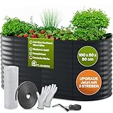 TTL GARDEN 160x80x80cm Elegance M Metall Hochbeet Anthrazit - Stahl rostfrei verzinkt & grau lackiert Wellblech ovale Form sehr stabil Garten Beet für Gemüse Kräuter Blumen Gartenbeet Gemüsebeet