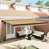 Windschutz Terrasse, Einziehbare Markise Mehrfarbig 500 × 300 cm Stoff, Metall Balkon Sichtschutz für Balkon Terrasse Garten, Terrassenüberdachung