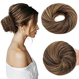 MY-LADY Haarteil Mit Gummiband Dutt Haarteil Haargummi Mit Haaren Glatt 100% Echthaar, Hochsteckfrisuren Haarverlängerung für Damen Mädchen (#2P6 Dunkel Braun/Hellbraun,30g)