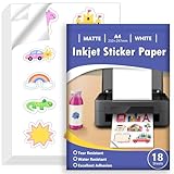 Euqvunn 18 Sheets Stickerpapier zum Selbst Drucken A4, Matte Weiß Wasserdicht Bedruckbares Vinyl Sticker Papier, Selbstklebende Vollseite für Inkjet-Drucker, Schnelltrocknend, 210x297mm