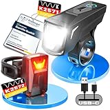 TECHCYC Fahrradlicht Set mit Lightsensesensor, Fahrradlampe bis zu 70 Lux LED, Fahrradbeleuchtung StVZO zugelassen, USB Aufladbar Fahrradlampe, IPX6, 2500 mAh Fahrradlichter Vorne & 300 mAh Rücklicht