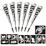 Naturic 6x Henna Tattoo Schwarz, Temporäre Tattoo + 11x Henna Tattoo Schablone, Temporäre Mehndi Tattoos, Natürliche Kegel, Tattoo sticker, Temporäre Tätowierung Schwarz