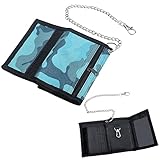 DAWRIS Geldbeutel Kinder Slim Geldbörse Jungen Camo Blau Portmonee Kinder mit Kette Clip Reißverschluss Faltbare Dreifache Kinder Portemonnaie Kindergeldbeutel Jungs Wallet für Teenager Jungen Herren