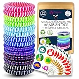 Olleeno® Mückenschutz Armband Moskito Insektenschutz Armband für Outdoor Camping Wandern Sport Anti Mückenarmband für Kinder und Erwachsene (14 Stück + 60 Mückenabwehr Aufkleber)