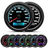 85MM GPS Geschwindigkeitsmesser 0-200km/h, 7 Farben Hintergrundbeleuchtung Kilometerzähler Geschwindigkeitsmessgerät für Motorrad Marine Boot Auto LKW mit GPS Antenne
